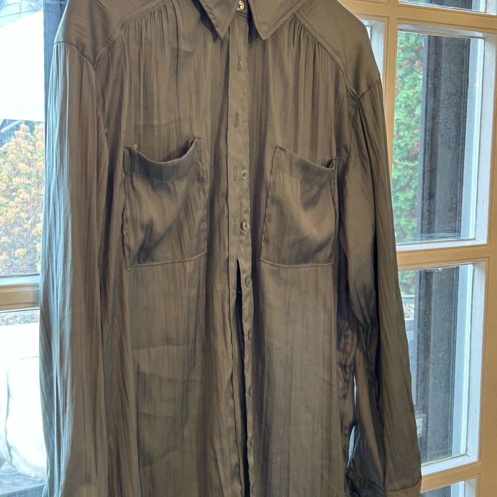 Anthropologie Sage Green Collared Shirt